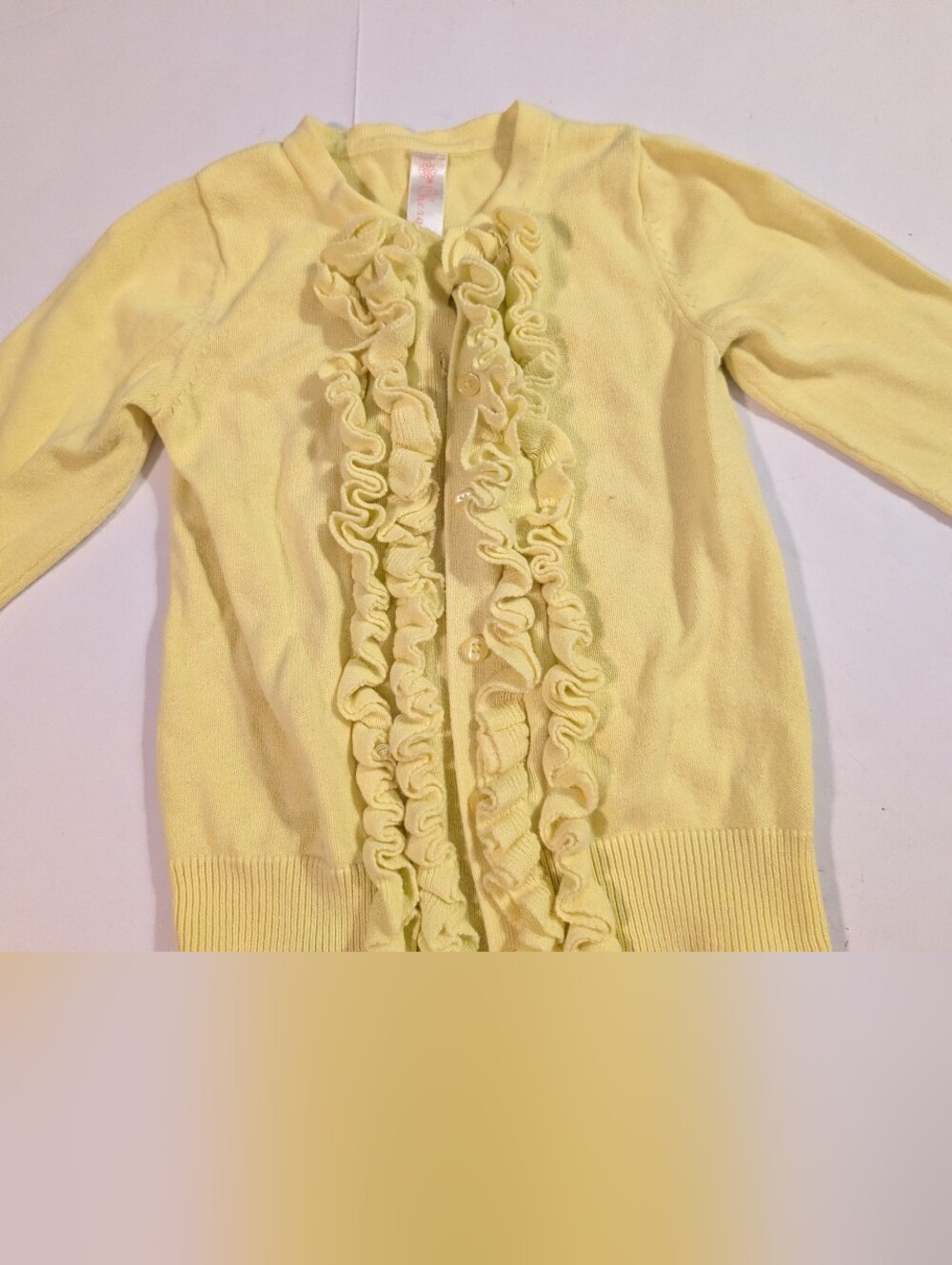 Cherokee Pale Yellow Ruffle Trim Cardigan Sz 3T